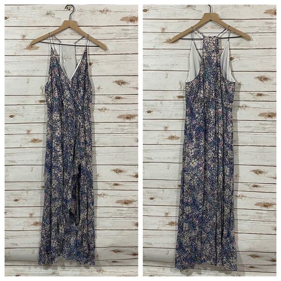 Lavender Brown Floral Faux Wrap Dress - Large - Picture 10 of 10